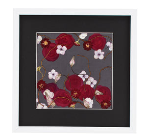 A chic pressed flower frame with red roses reminiscent of the redness of wine